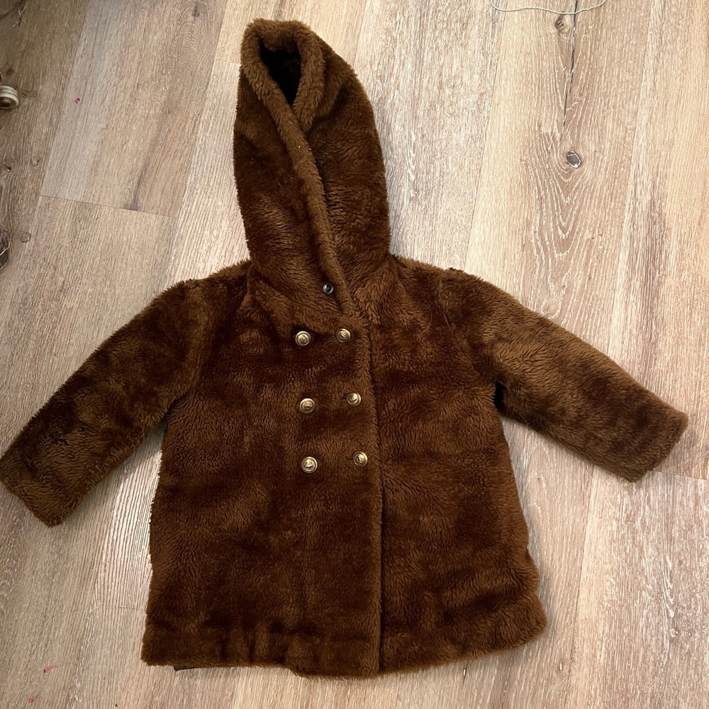 Vintage Brown Faux Fur Toddler Coat Double Breasted Quilted Lining  size 4-6